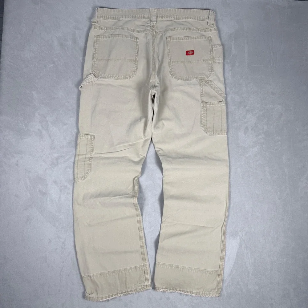Y2K Mens Dickies Relaxed Fit Carpenter Workwear Pants Tan 30x28